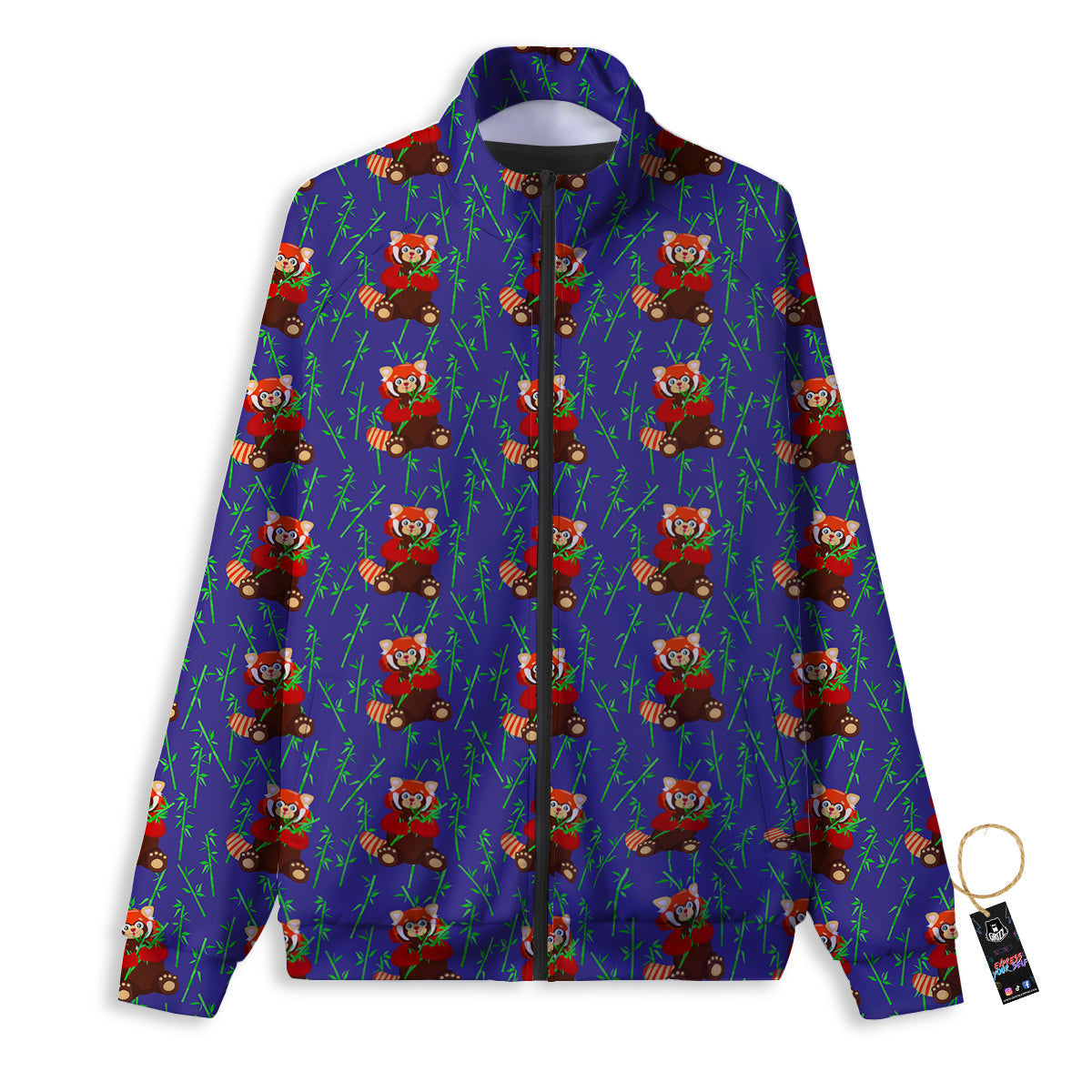 Cute Red Raccoon And Bamboo Print Pattern Track Jacket-grizzshop