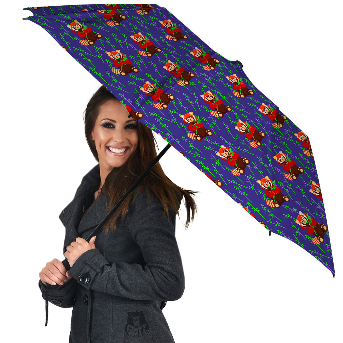 Cute Red Raccoon And Bamboo Print Pattern Umbrella-grizzshop