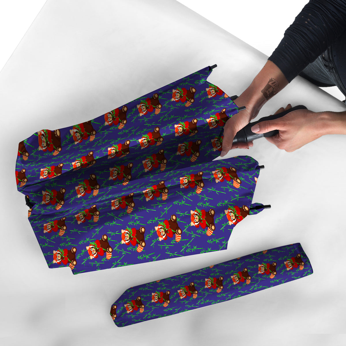 Cute Red Raccoon And Bamboo Print Pattern Umbrella-grizzshop