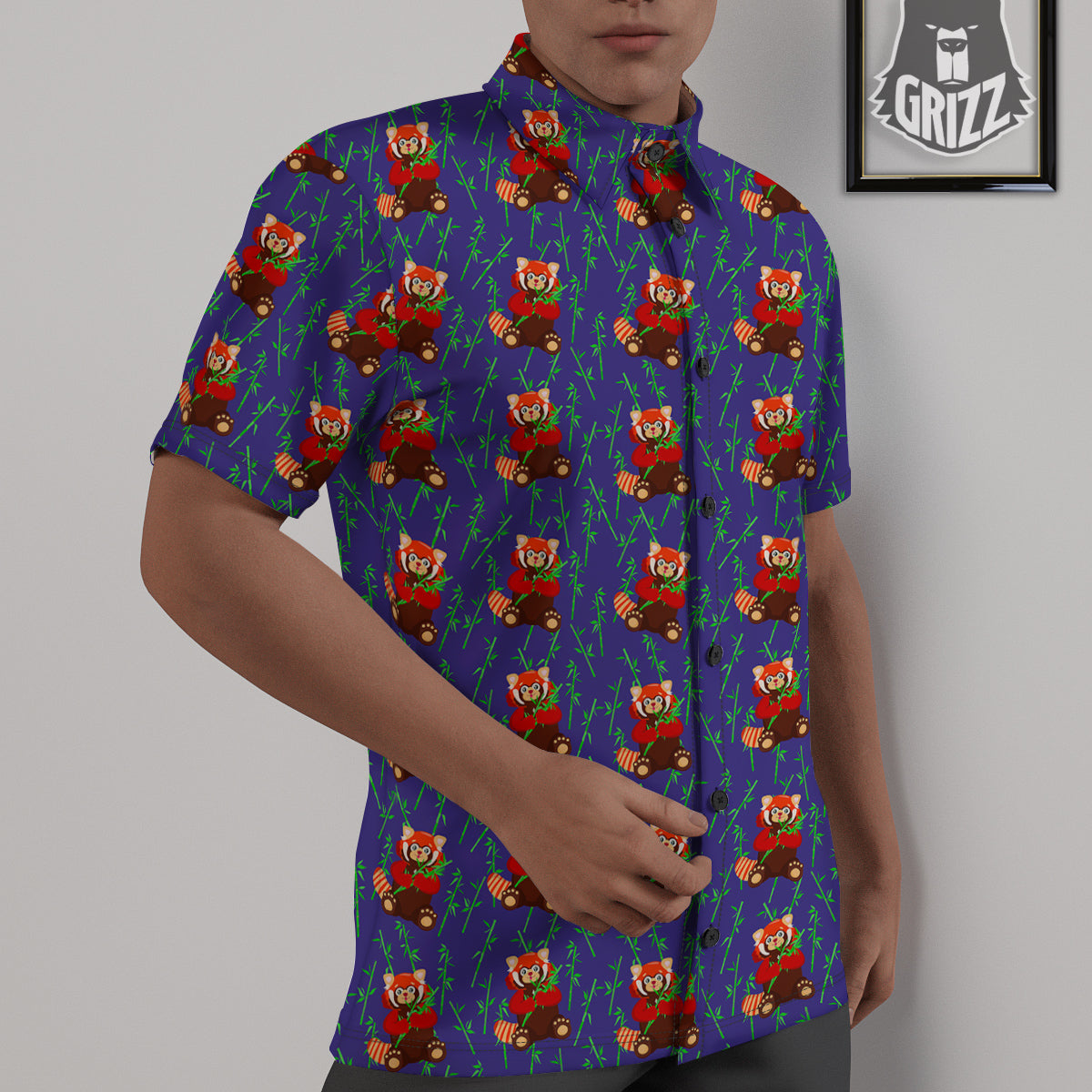 Cute Red Raccoon And Bamboo Print Pattern Untucked Shirts-grizzshop