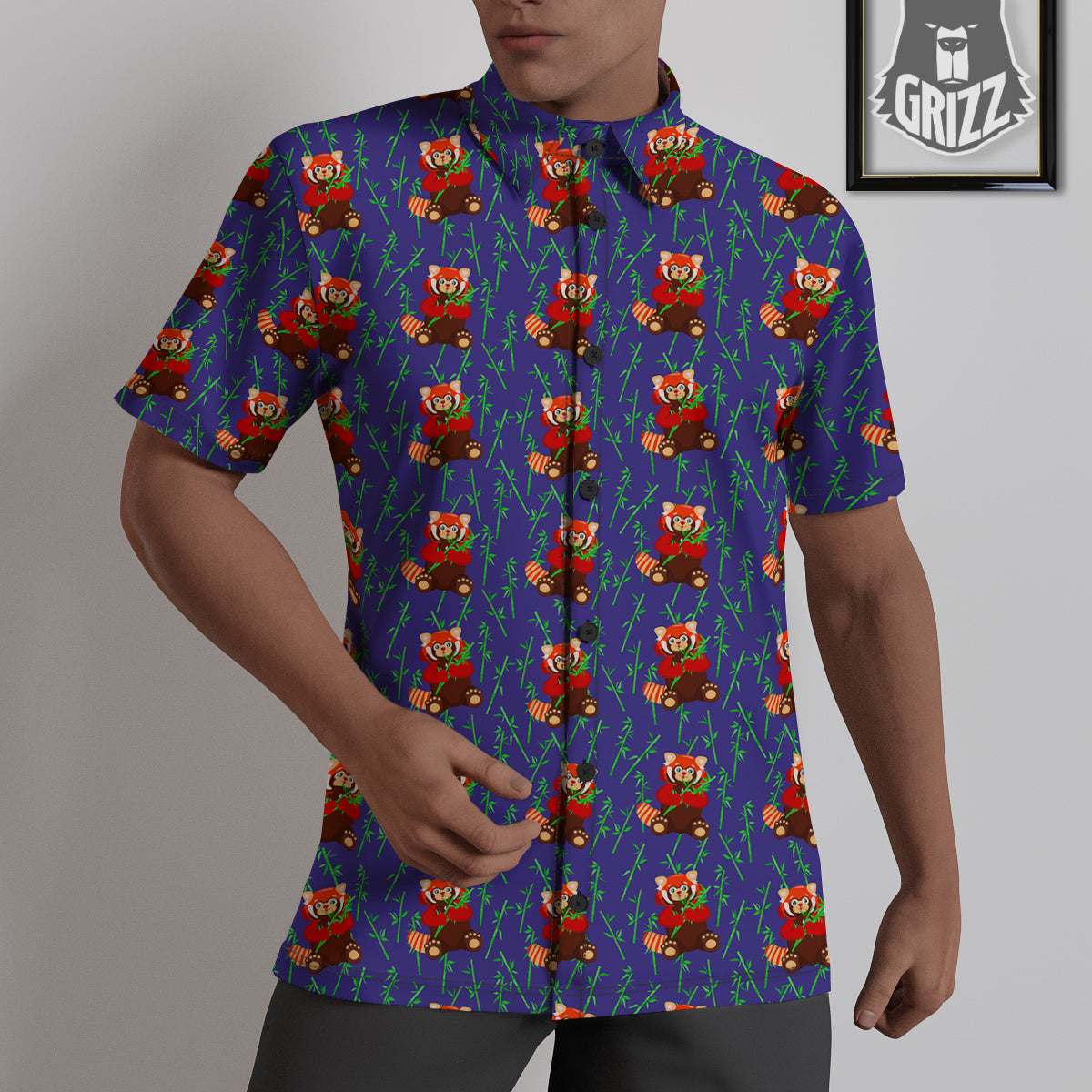 Cute Red Raccoon And Bamboo Print Pattern Untucked Shirts-grizzshop