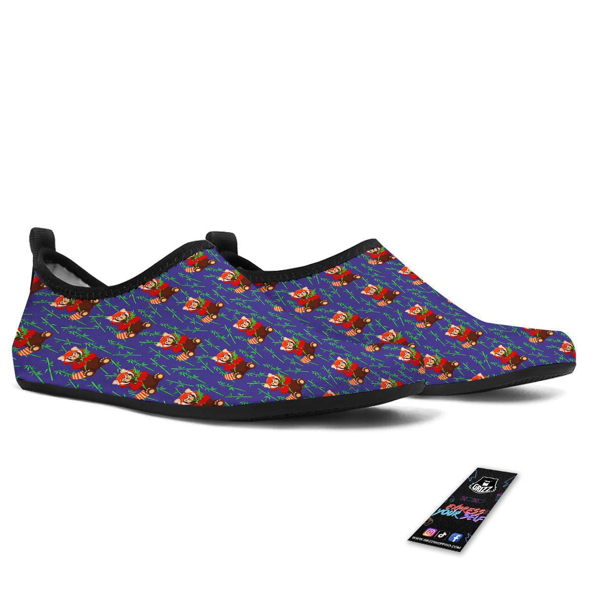 Cute Red Raccoon And Bamboo Print Pattern Water Shoes-grizzshop