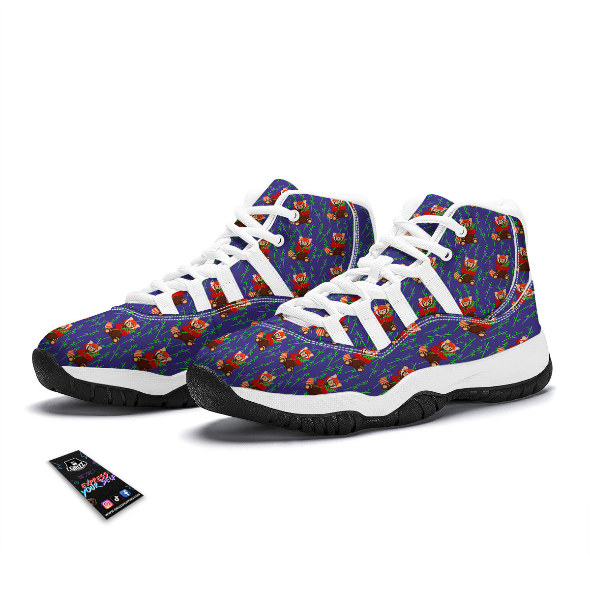 Cute Red Raccoon And Bamboo Print Pattern White Bball Shoes-grizzshop