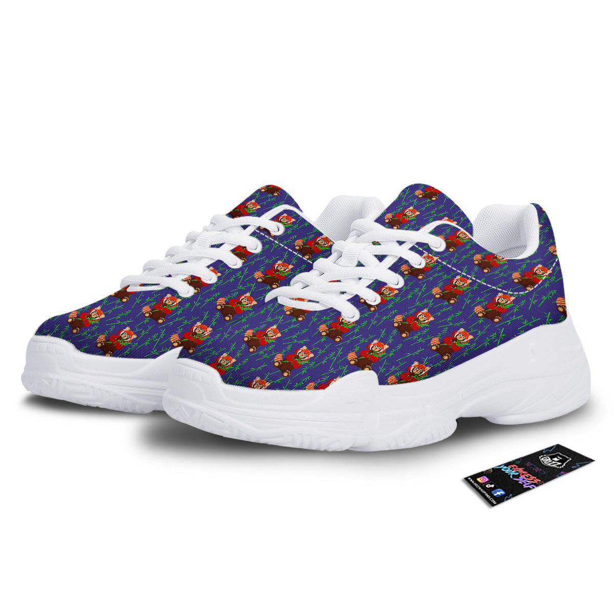 Cute Red Raccoon And Bamboo Print Pattern White Chunky Shoes-grizzshop