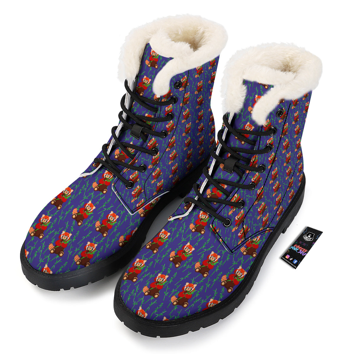Cute Red Raccoon And Bamboo Print Pattern Winter Boots-grizzshop