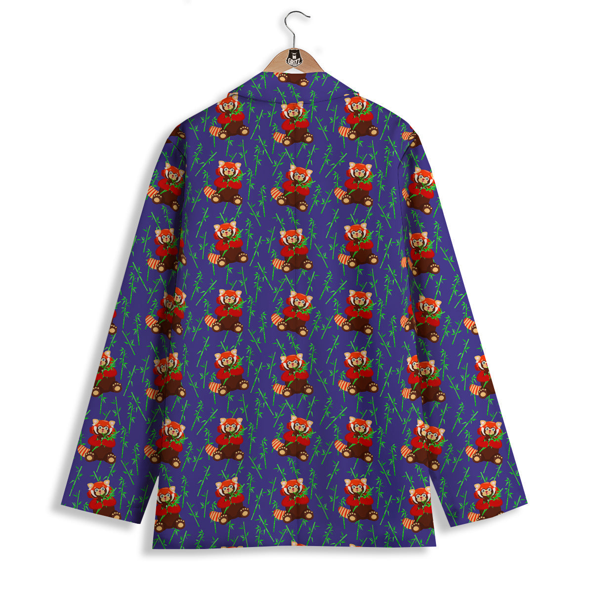 Cute Red Raccoon And Bamboo Print Pattern Women's Blazer-grizzshop