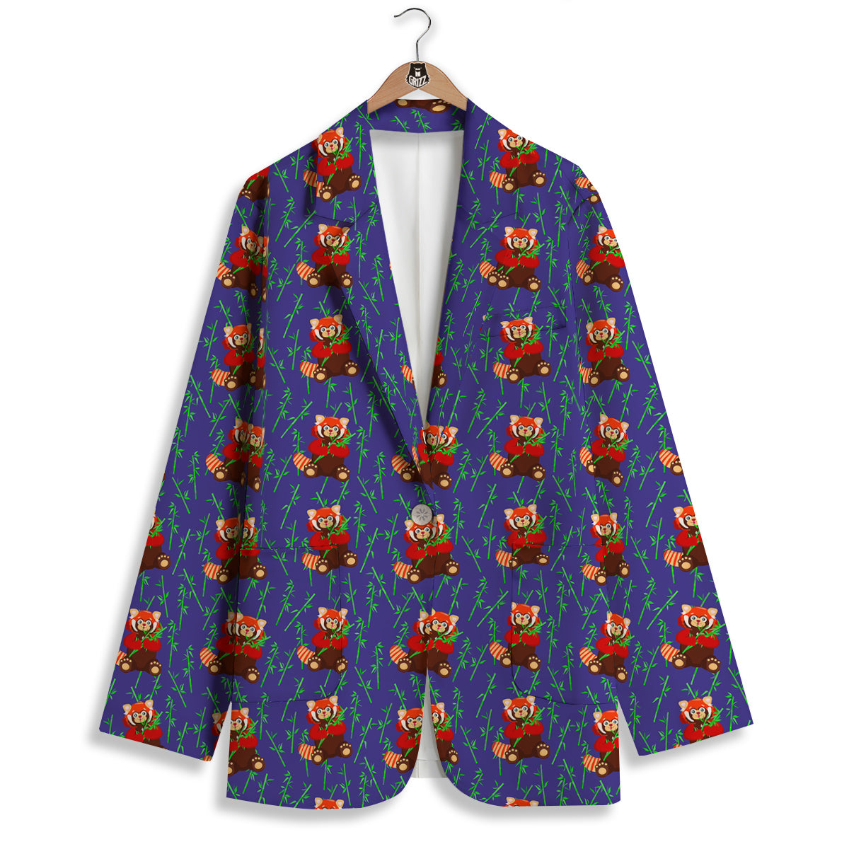 Cute Red Raccoon And Bamboo Print Pattern Women's Blazer-grizzshop