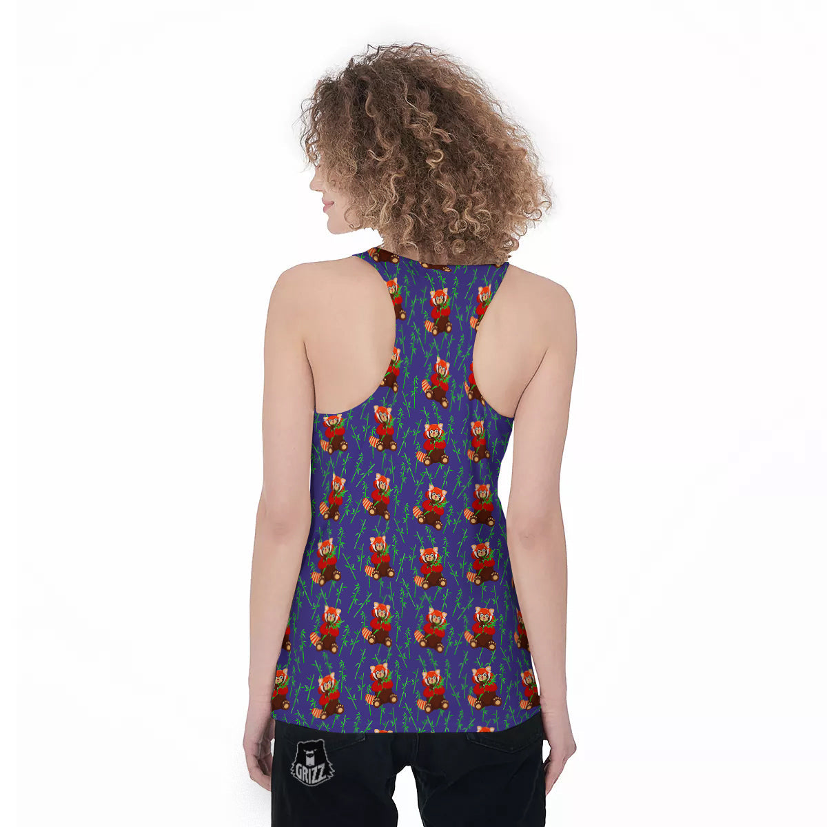Cute Red Raccoon And Bamboo Print Pattern Women's Racerback Tank Top-grizzshop