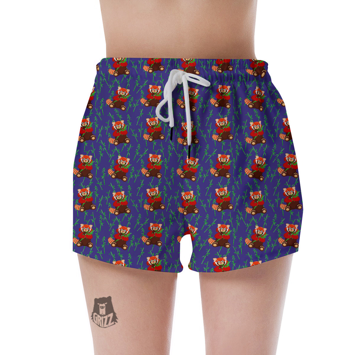 Cute Red Raccoon And Bamboo Print Pattern Women's Shorts-grizzshop
