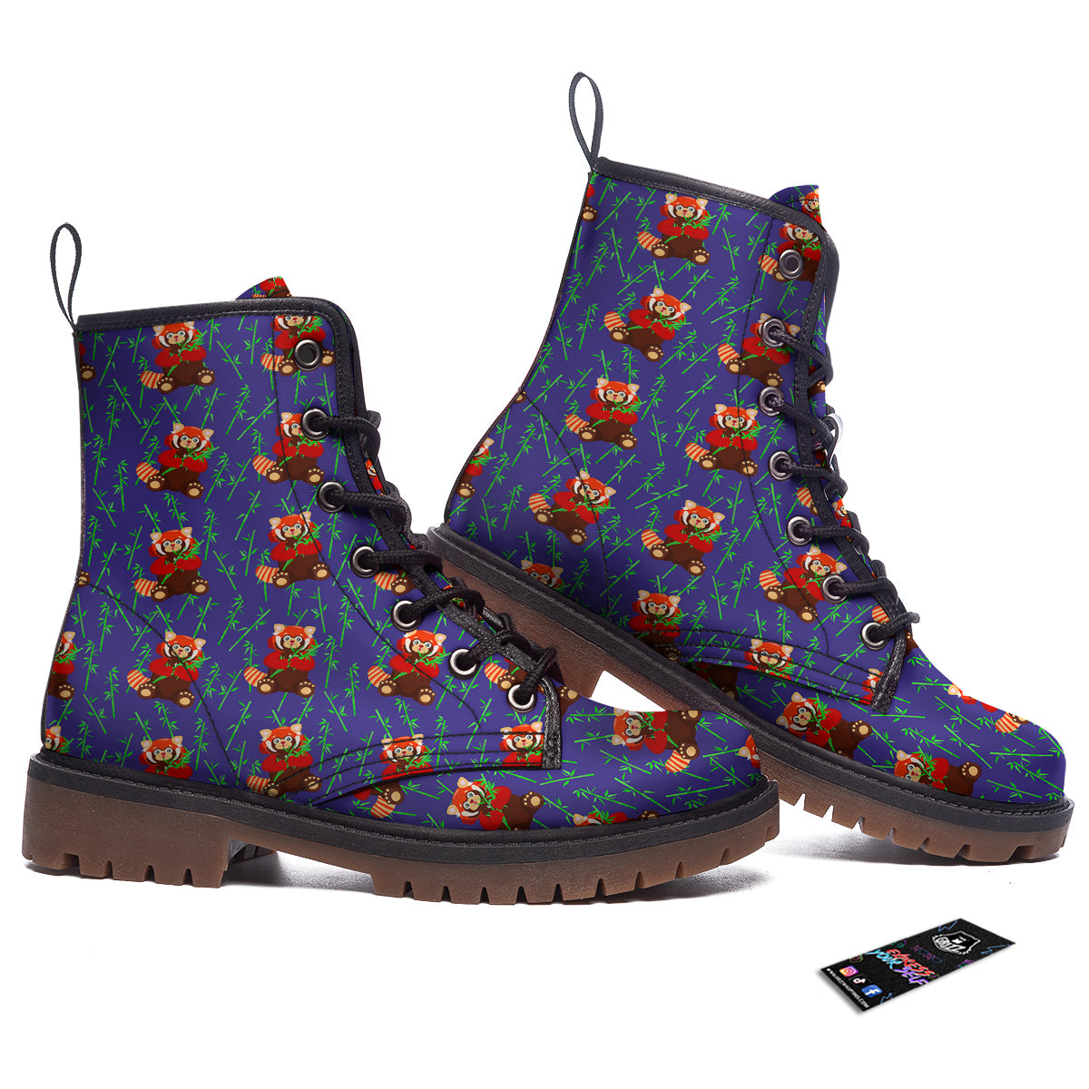 Cute Red Raccoon And Bamboo Print Pattern Work Boots-grizzshop