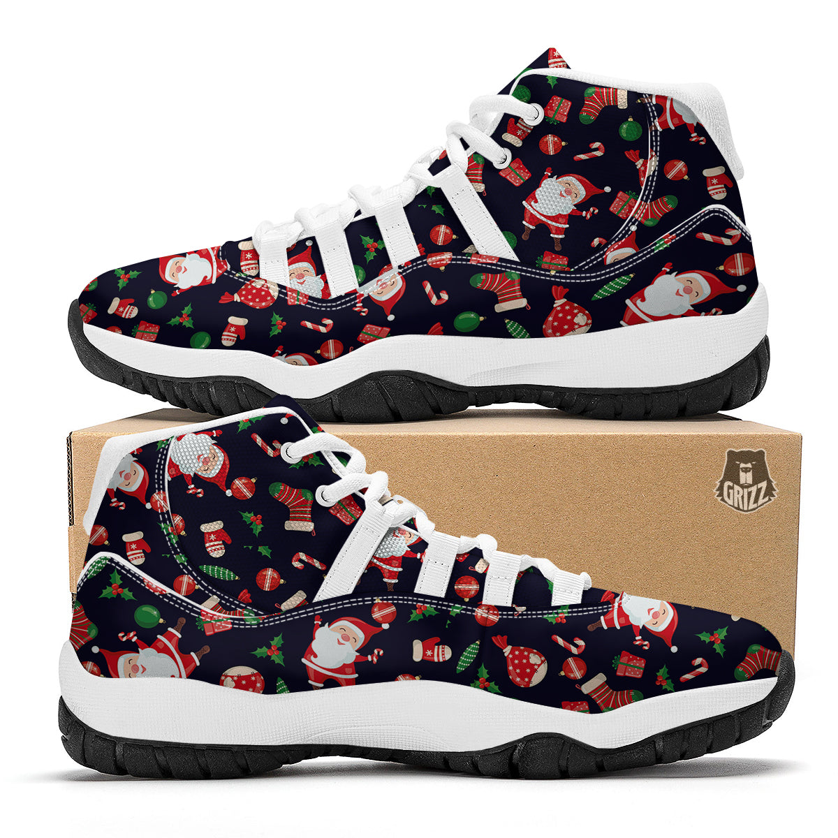 Cute Santa Christmas Print Pattern White Bball Shoes-grizzshop