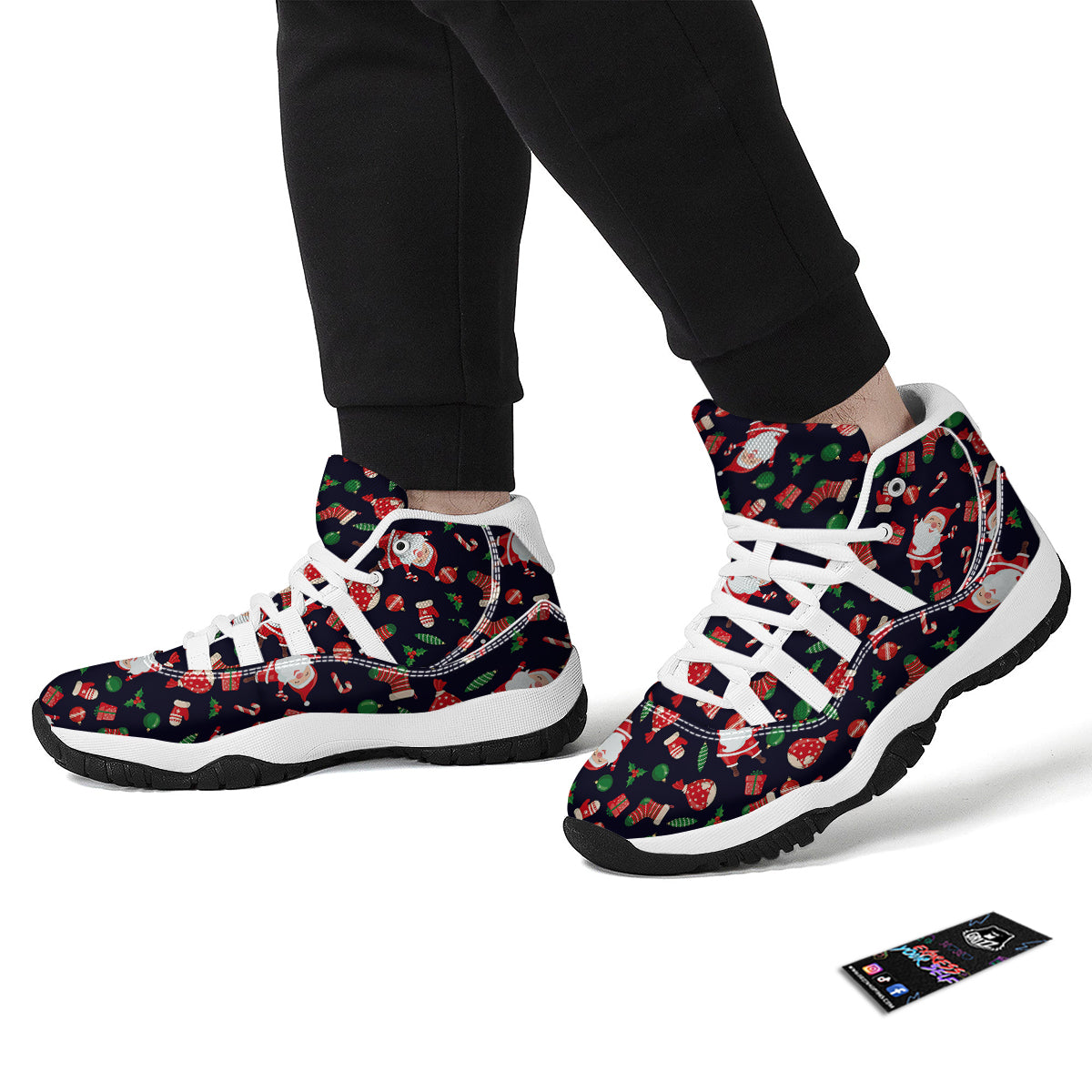 Cute Santa Christmas Print Pattern White Bball Shoes-grizzshop