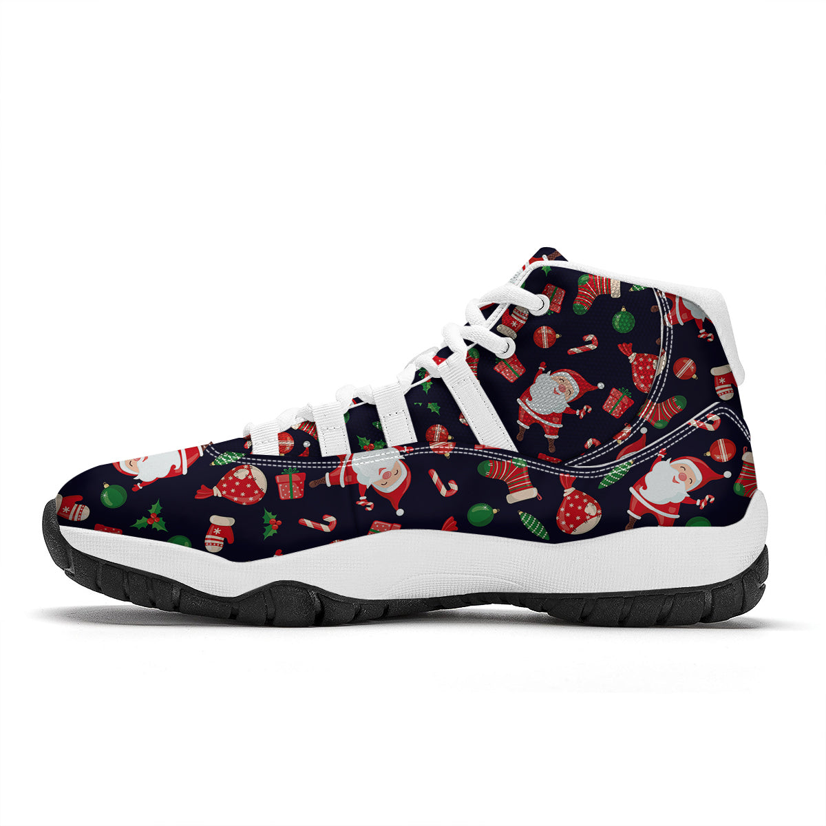 Cute Santa Christmas Print Pattern White Bball Shoes-grizzshop