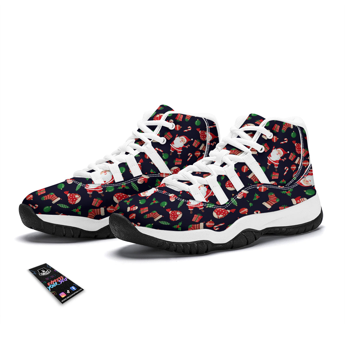 Cute Santa Christmas Print Pattern White Bball Shoes-grizzshop