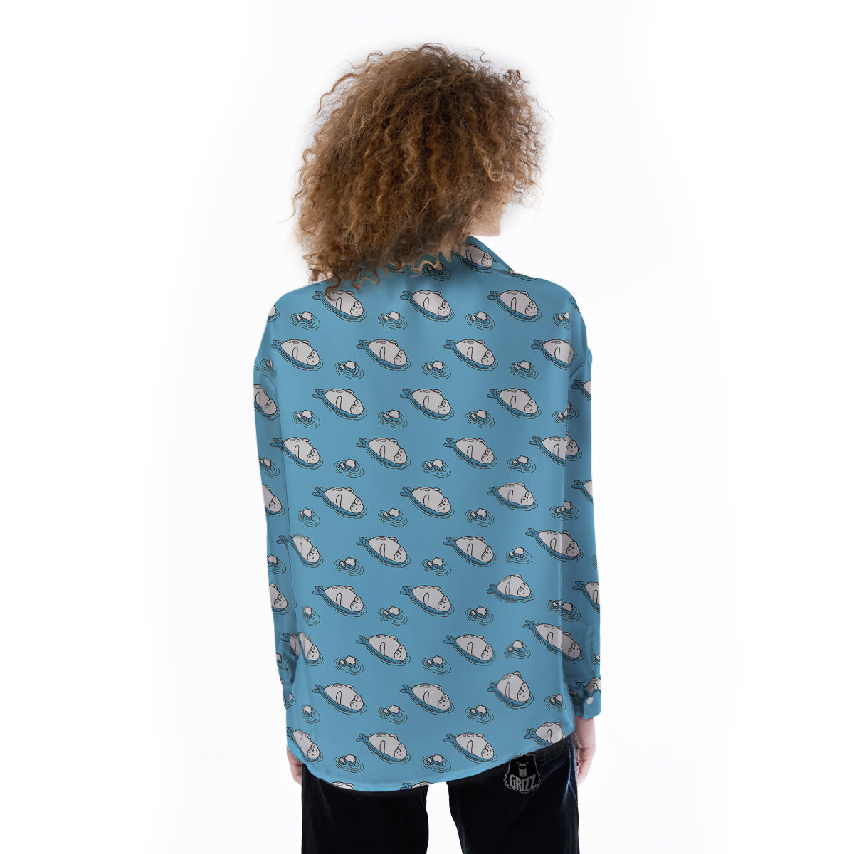 Cute Seal Swim Print Pattern Women's Long Sleeve Shirts-grizzshop