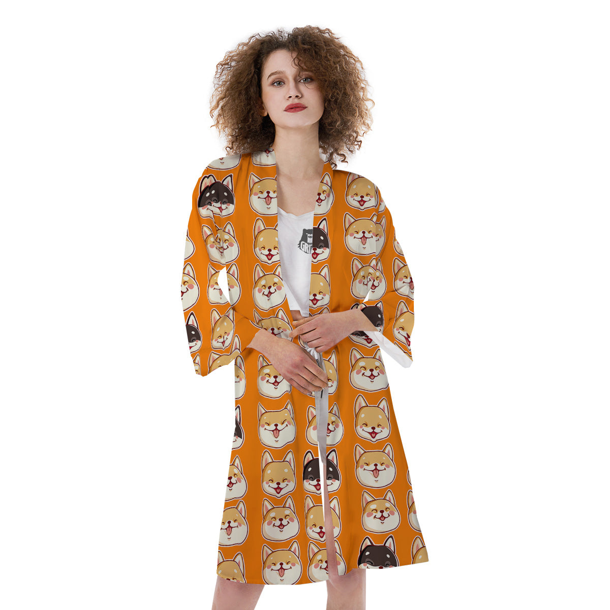 Cute Siberian And Cute Shiba Print Pattern Kimono-grizzshop