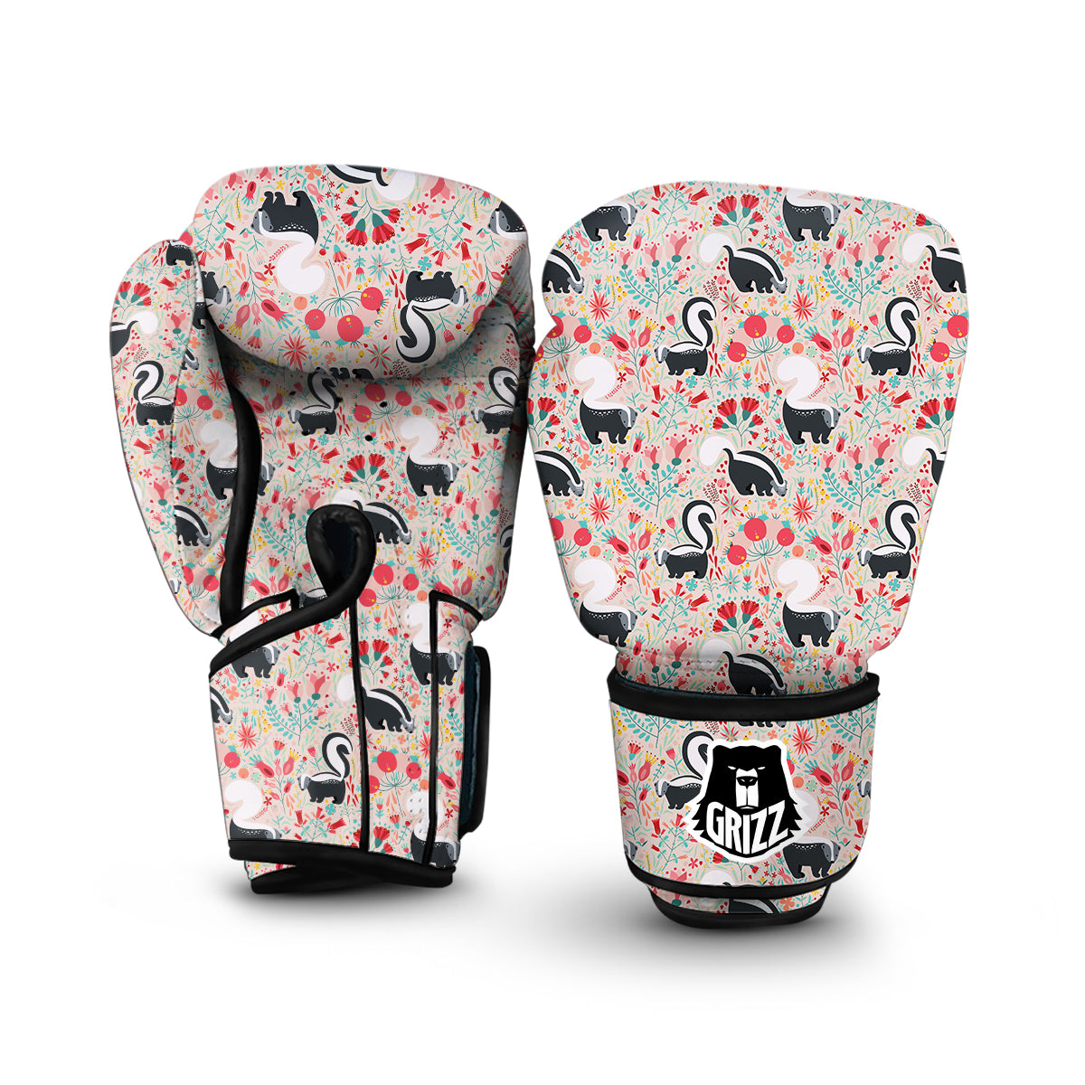 Cute Skunk And Floral Print Pattern Boxing Gloves-grizzshop