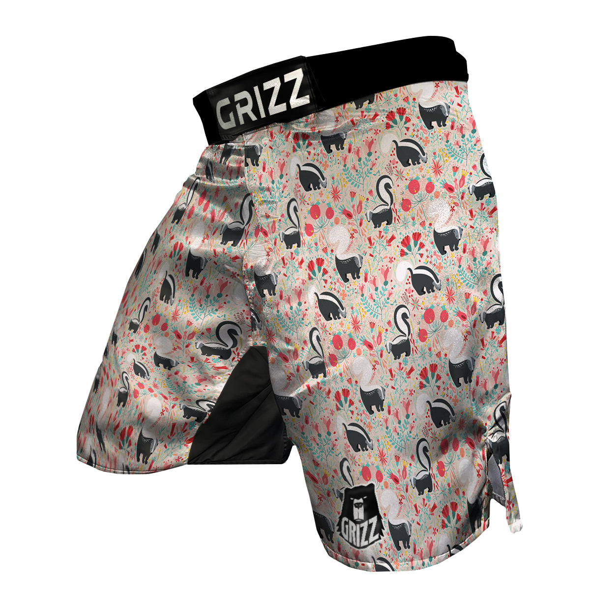 Cute Skunk And Floral Print Pattern MMA Shorts-grizzshop