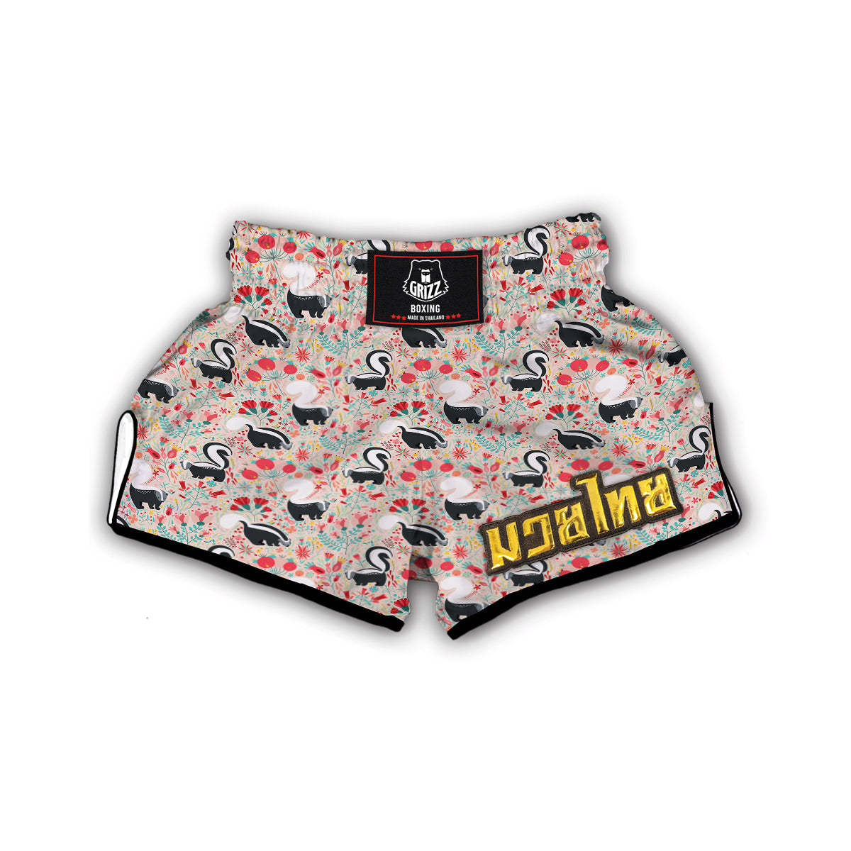 Cute Skunk And Floral Print Pattern Muay Thai Boxing Shorts-grizzshop