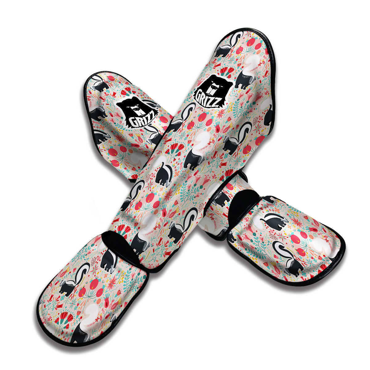 Cute Skunk And Floral Print Pattern Muay Thai Shin Guards-grizzshop