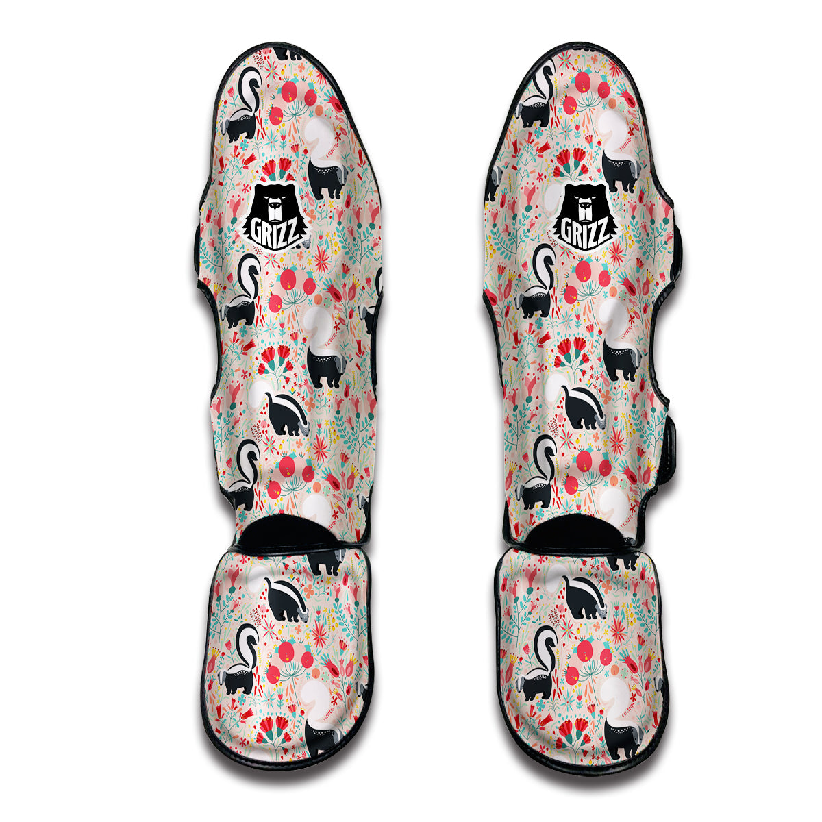 Cute Skunk And Floral Print Pattern Muay Thai Shin Guards-grizzshop