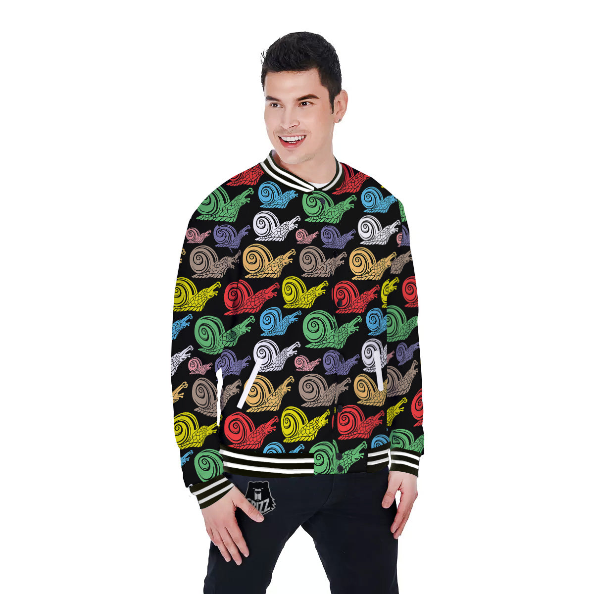 Cute Snails Colorful Print Pattern Baseball Jacket-grizzshop