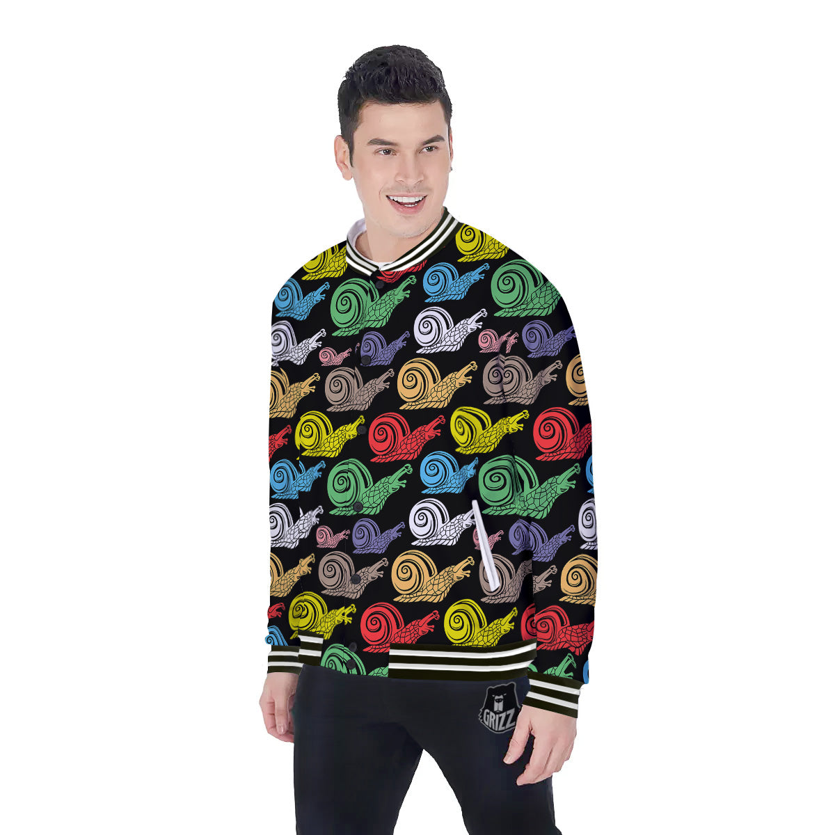 Cute Snails Colorful Print Pattern Baseball Jacket-grizzshop