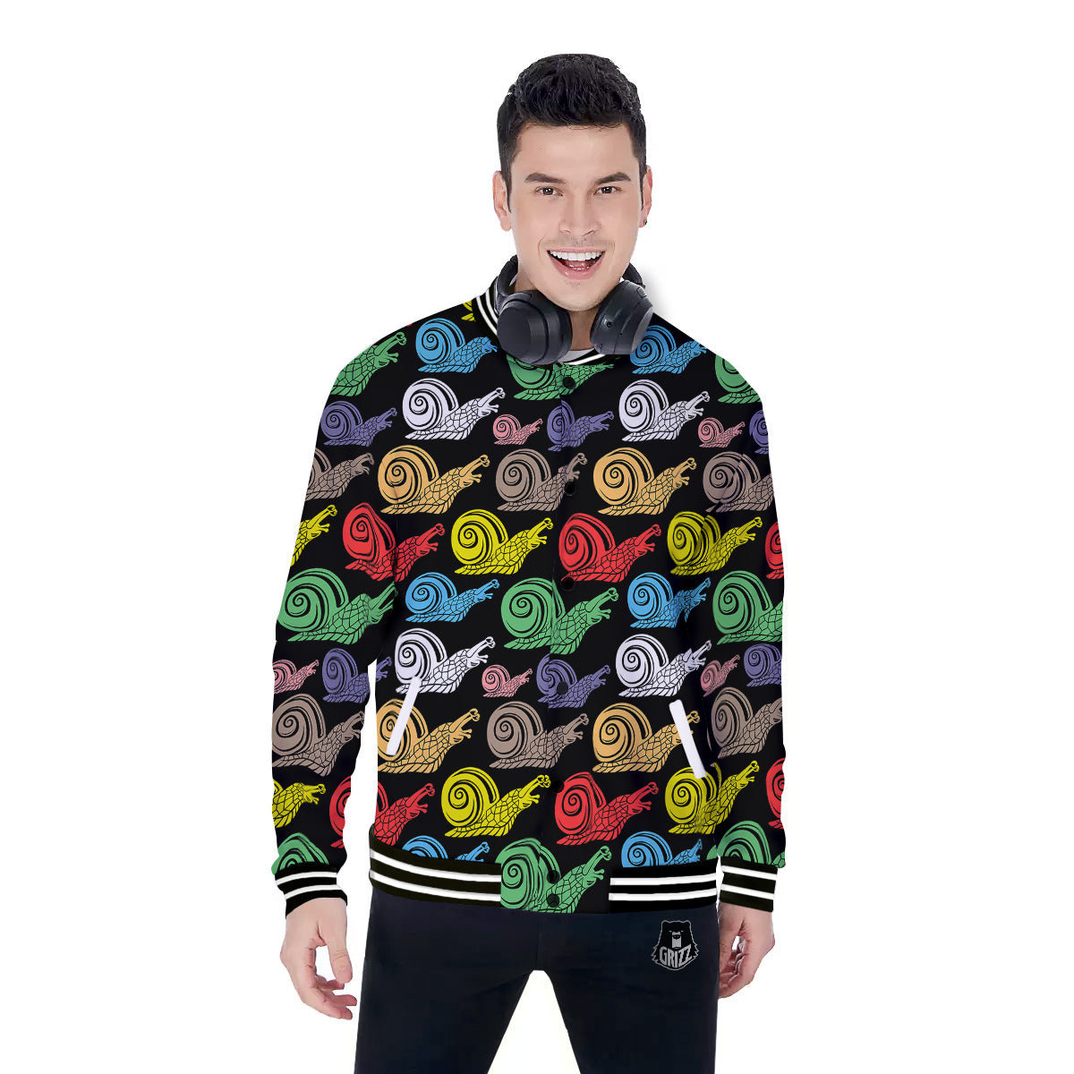Cute Snails Colorful Print Pattern Baseball Jacket-grizzshop
