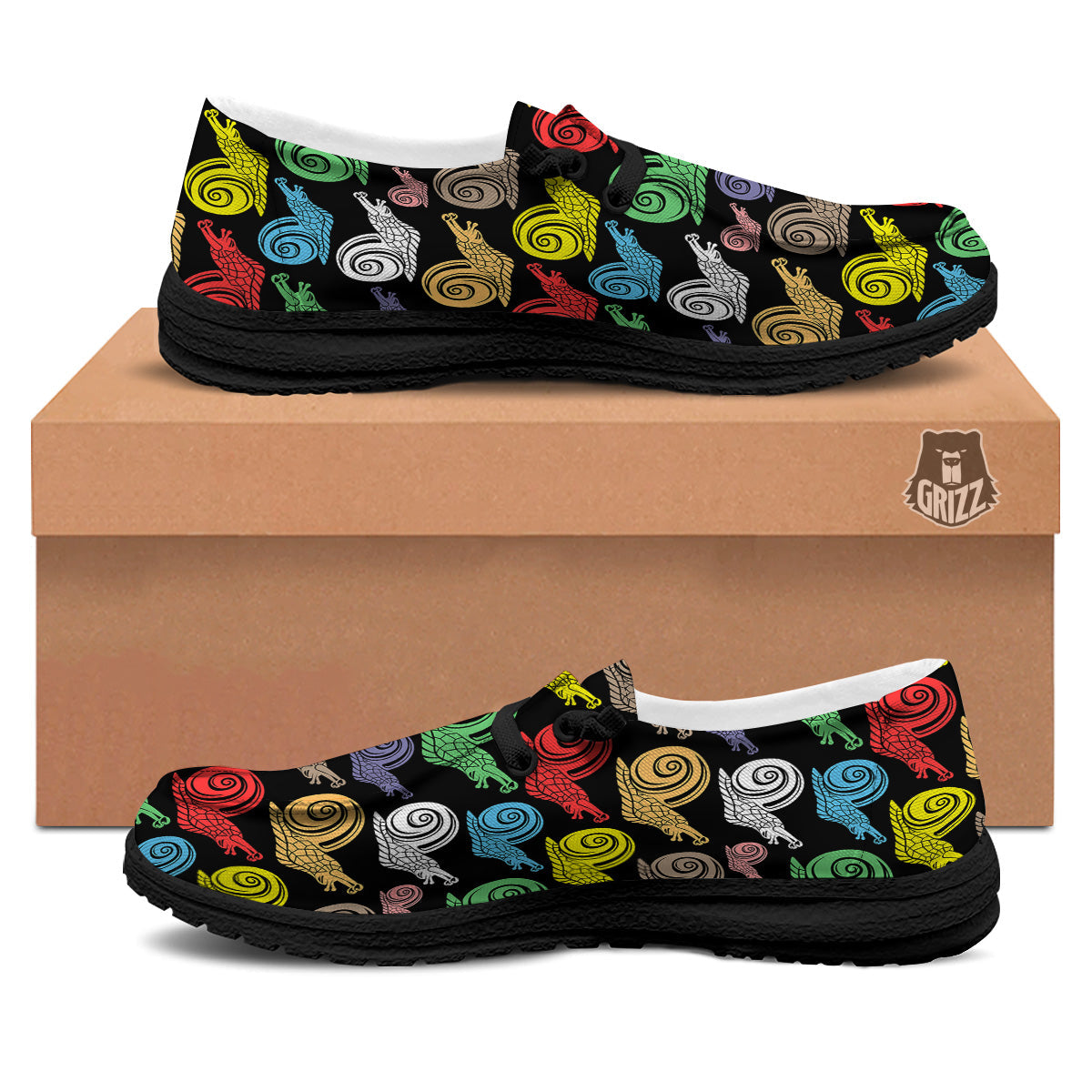 Cute Snails Colorful Print Pattern Black Loafers-grizzshop