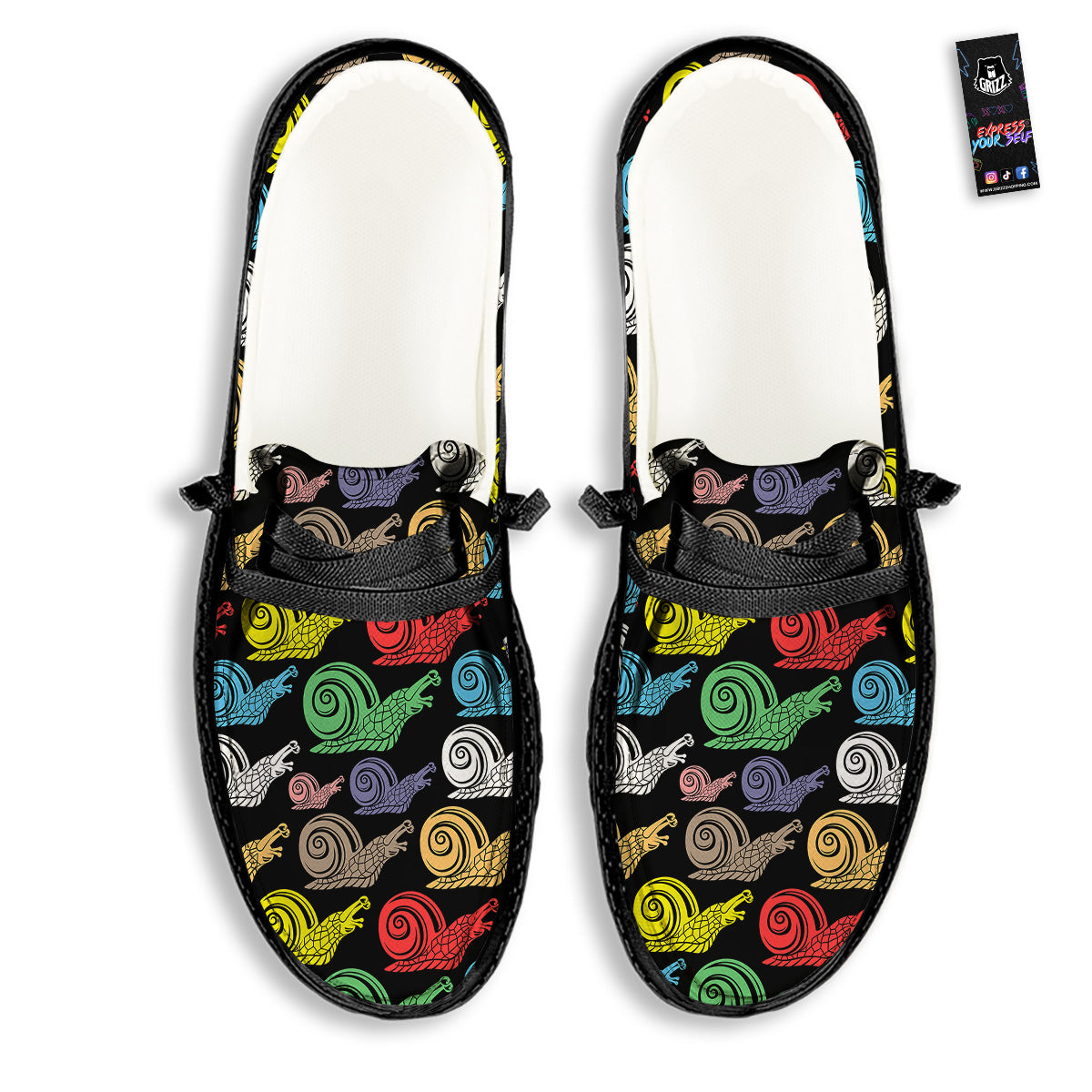 Cute Snails Colorful Print Pattern Black Loafers-grizzshop