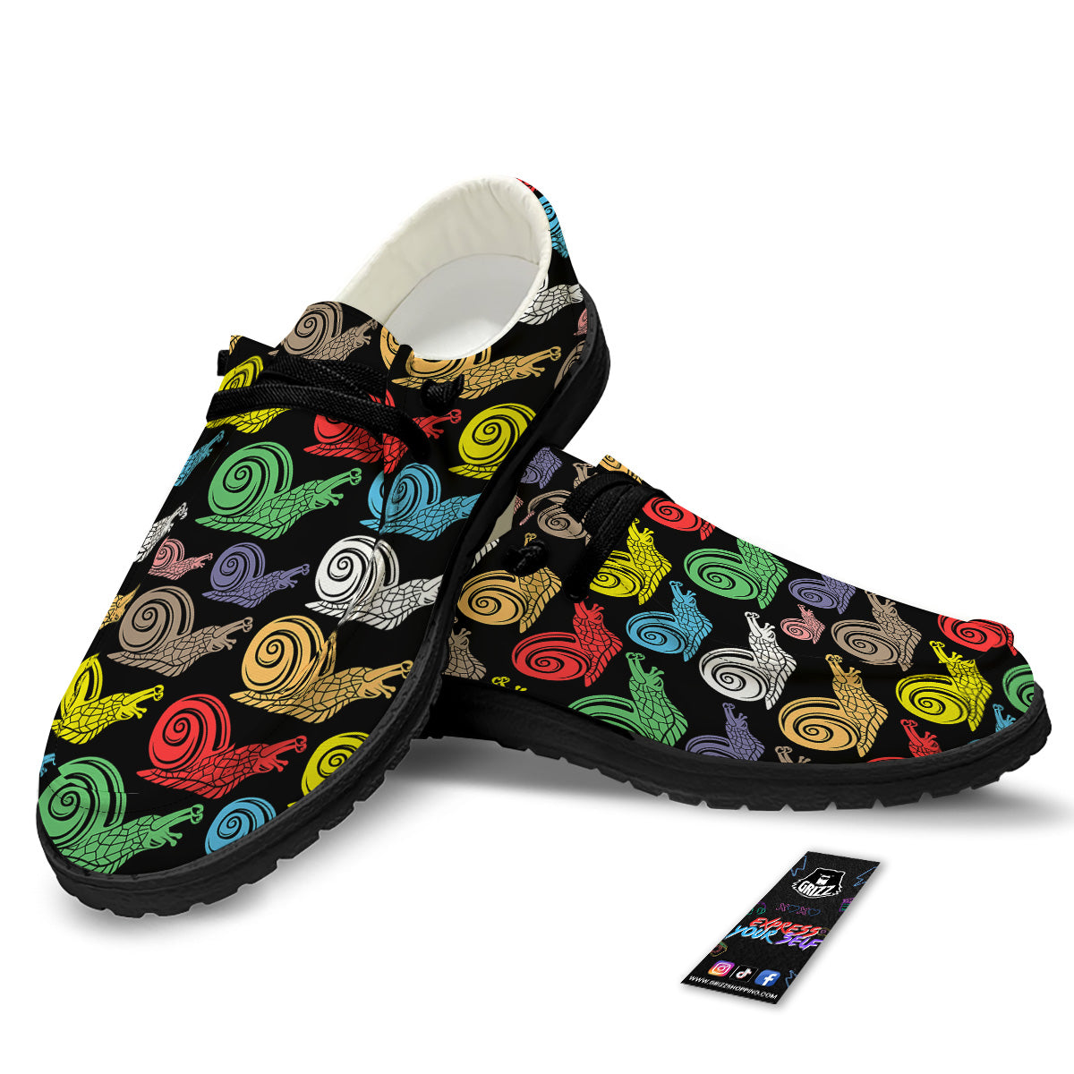 Cute Snails Colorful Print Pattern Black Loafers-grizzshop