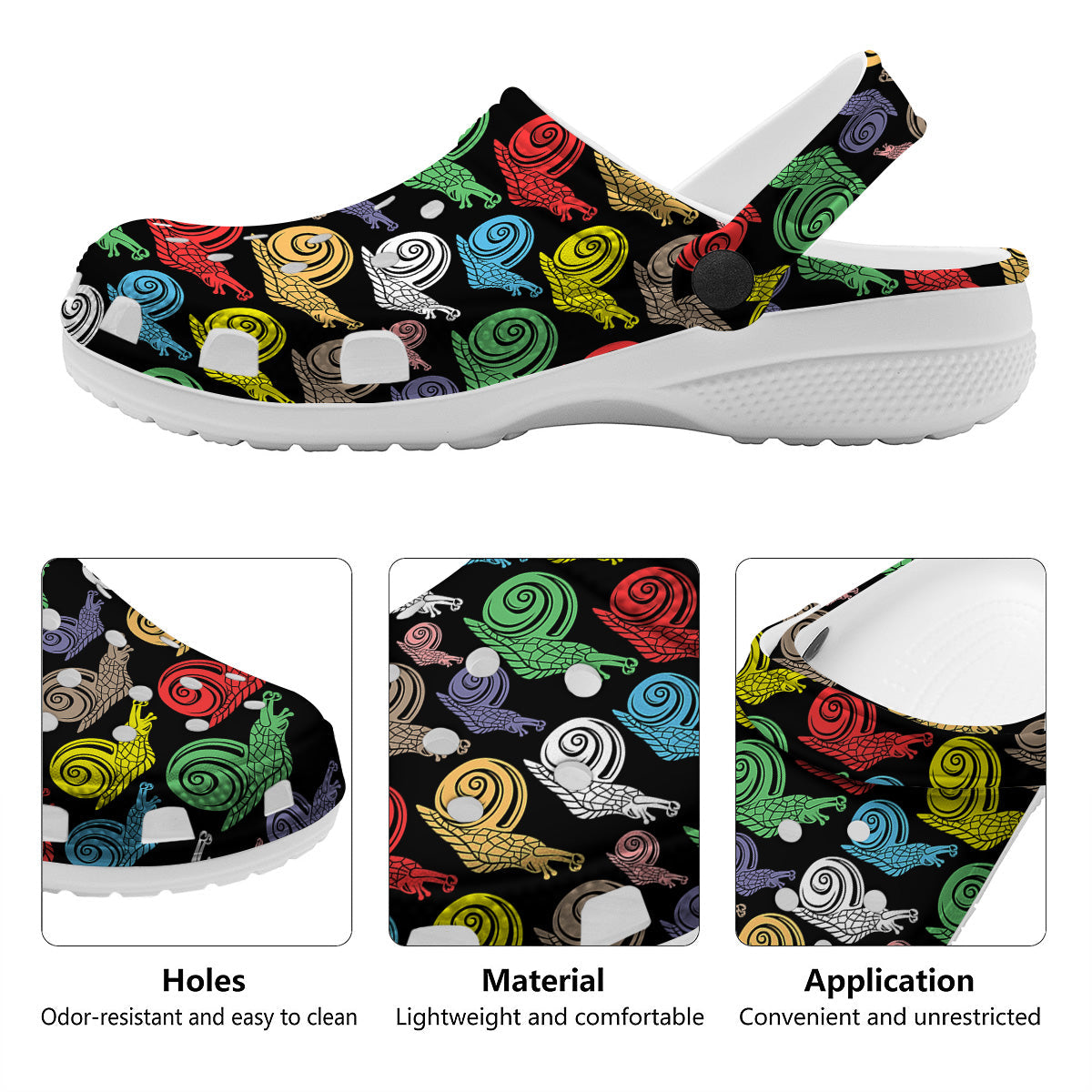 Cute Snails Colorful Print Pattern Clog-grizzshop