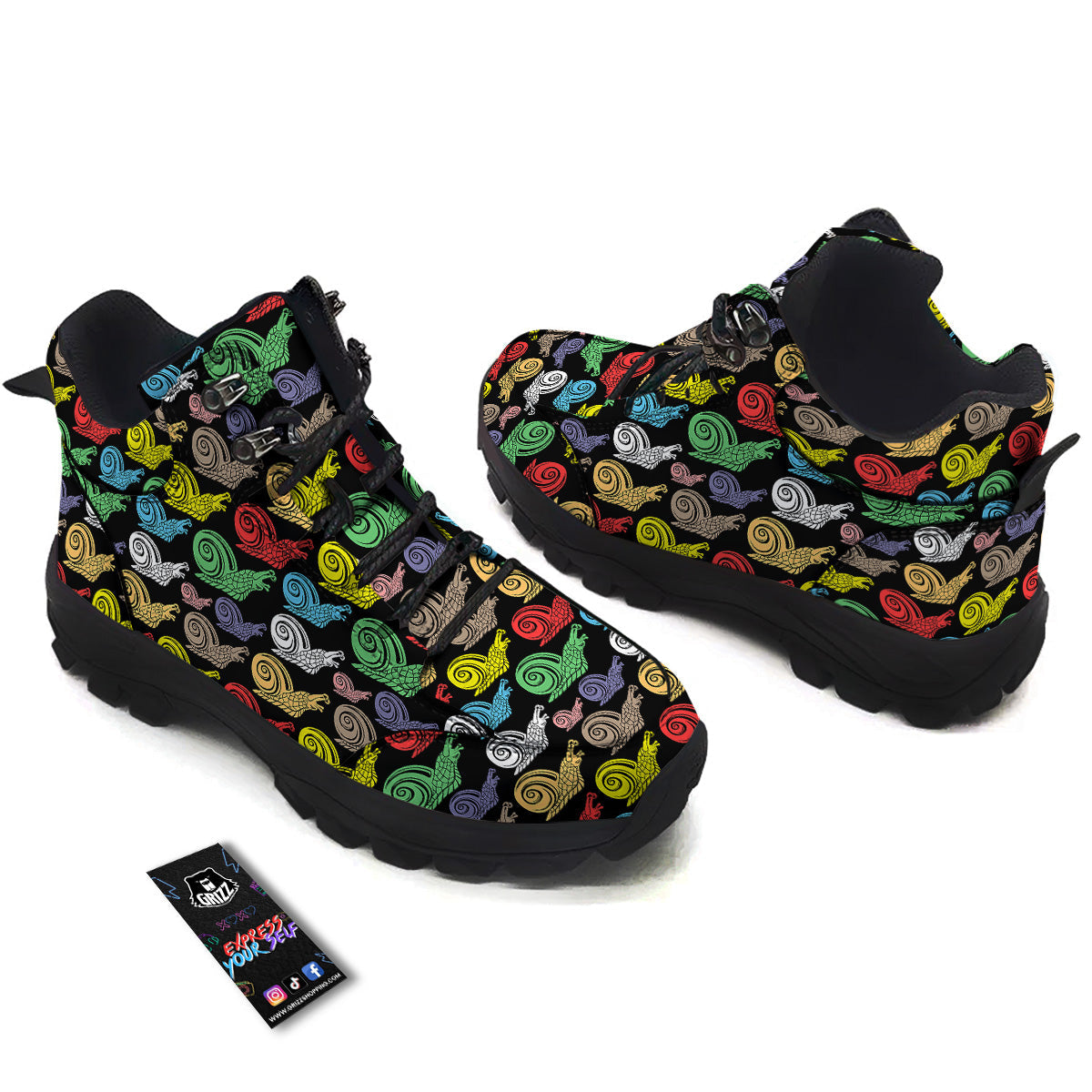 Cute Snails Colorful Print Pattern Hiking Shoes-grizzshop