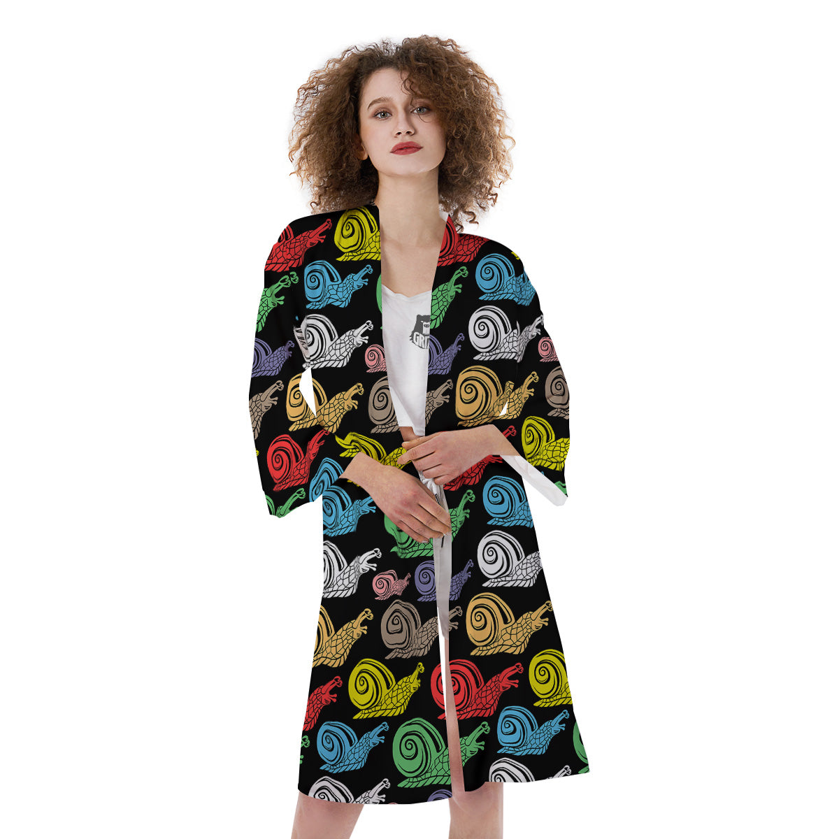 Cute Snails Colorful Print Pattern Kimono-grizzshop