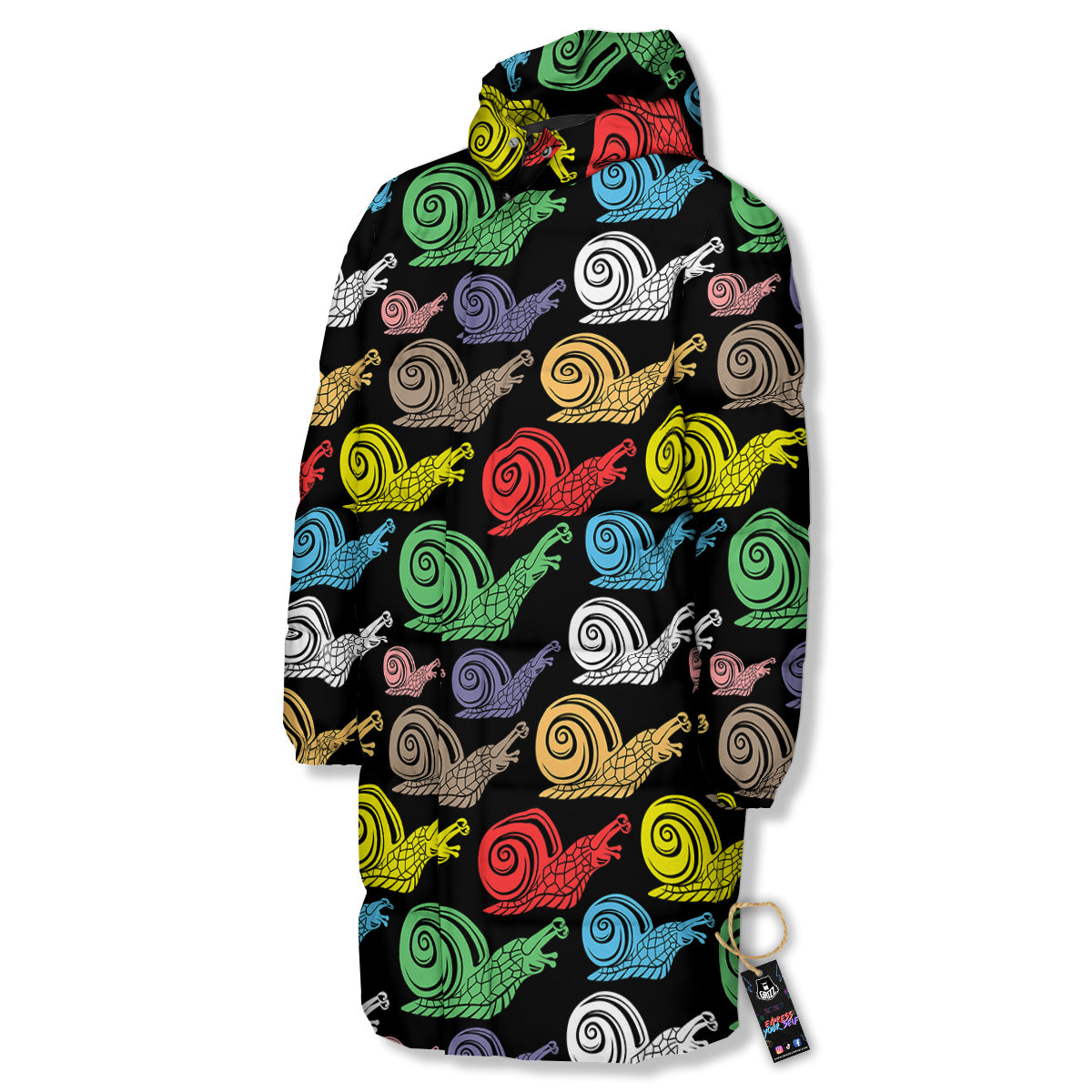 Cute Snails Colorful Print Pattern Long Down Jacket-grizzshop
