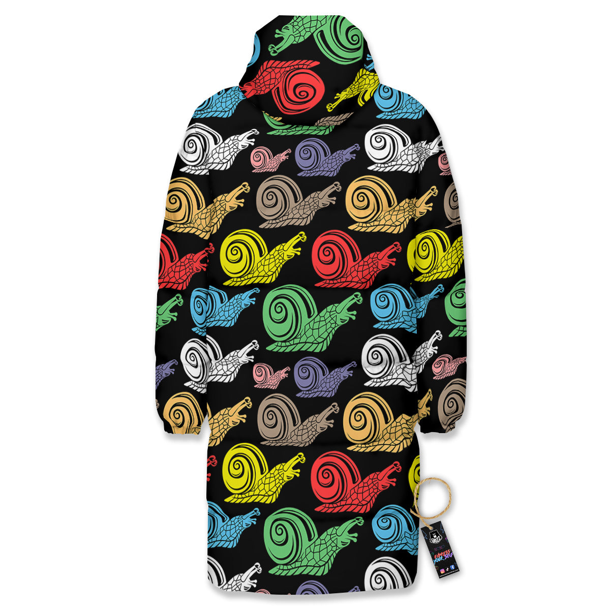 Cute Snails Colorful Print Pattern Long Down Jacket-grizzshop