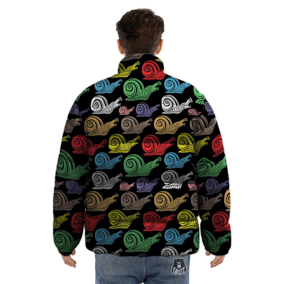 Cute Snails Colorful Print Pattern Puffer Jacket-grizzshop
