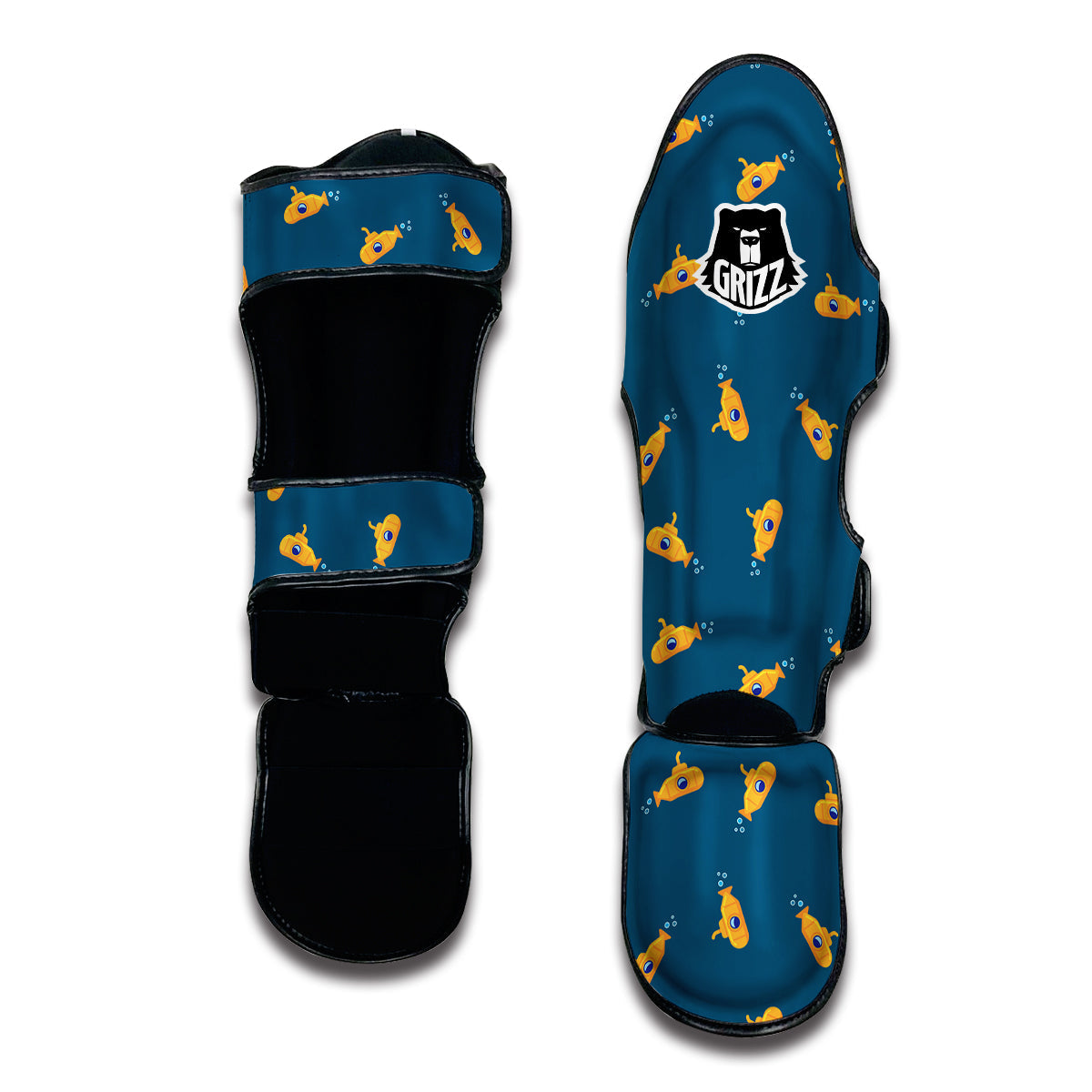 Cute Submarine Yellow Print Pattern Muay Thai Shin Guards-grizzshop