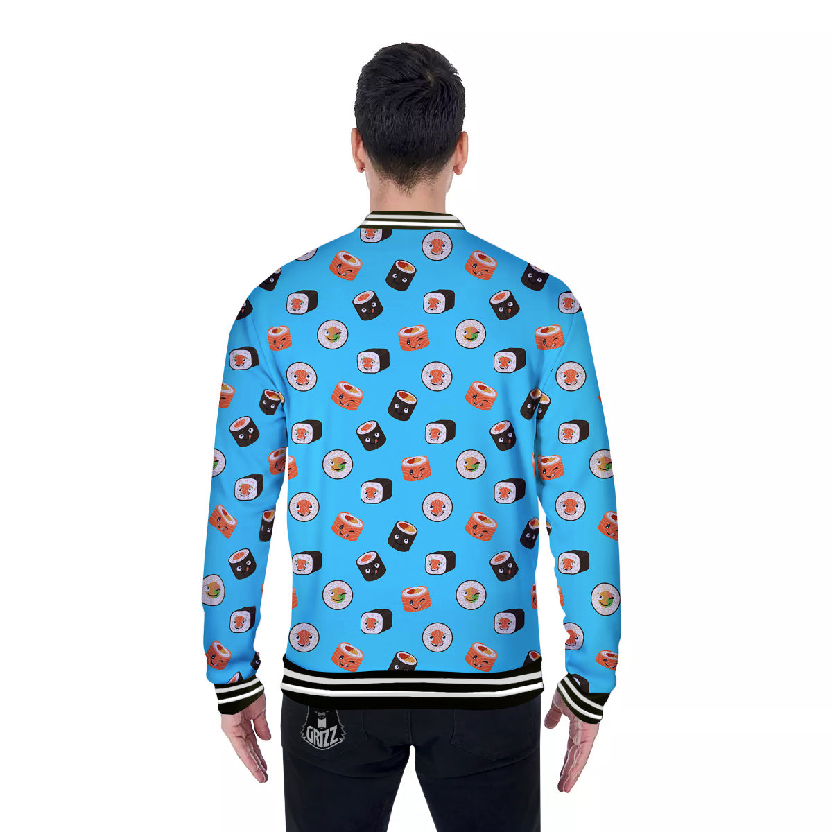 Cute Sushi Rolls Print Pattern Baseball Jacket-grizzshop