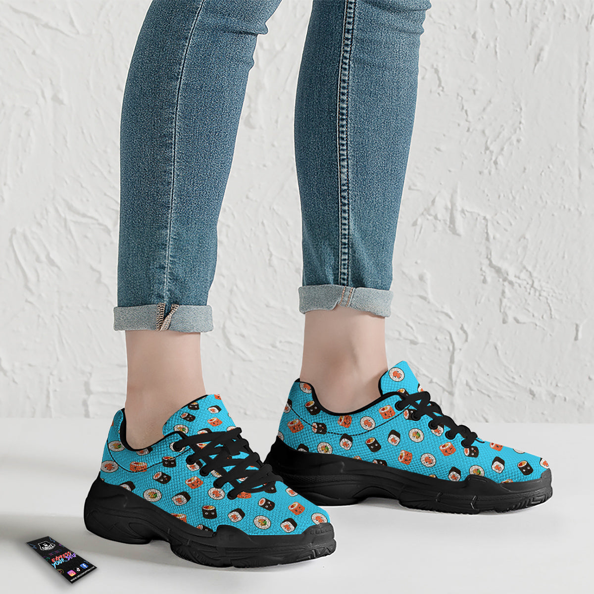 Cute Sushi Rolls Print Pattern Black Chunky Shoes-grizzshop