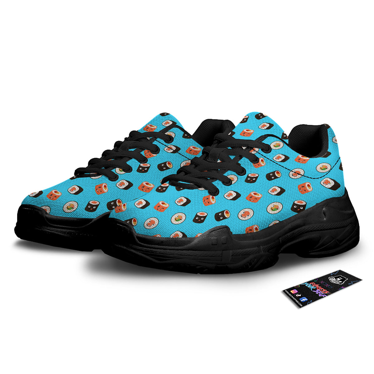 Cute Sushi Rolls Print Pattern Black Chunky Shoes-grizzshop