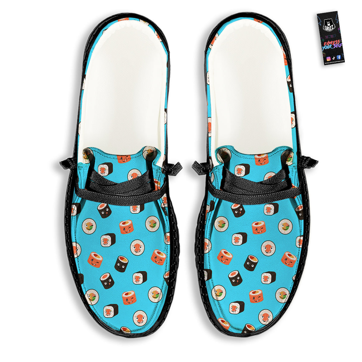 Cute Sushi Rolls Print Pattern Black Loafers-grizzshop