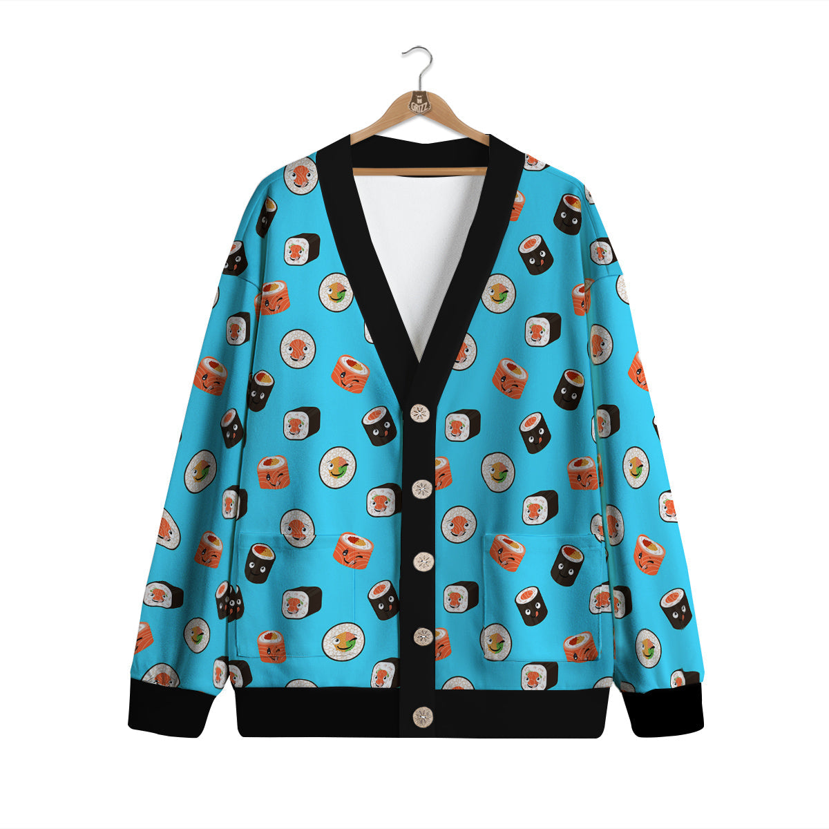 Cute Sushi Rolls Print Pattern Cardigan-grizzshop
