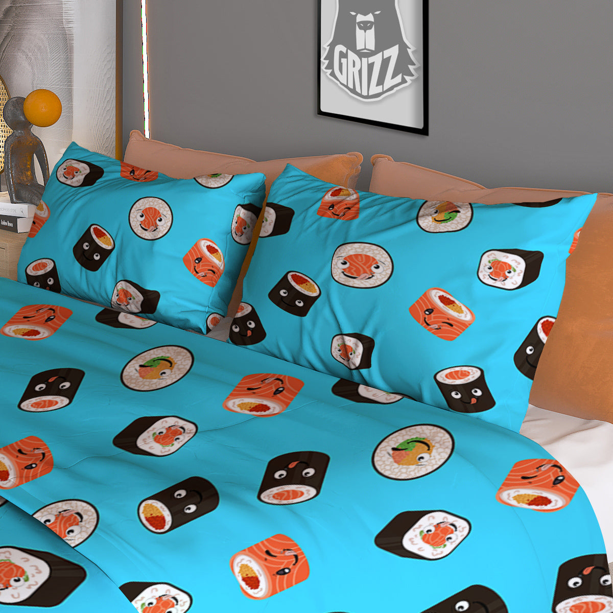 Cute Sushi Rolls Print Pattern Duvet Cover Bedding Set