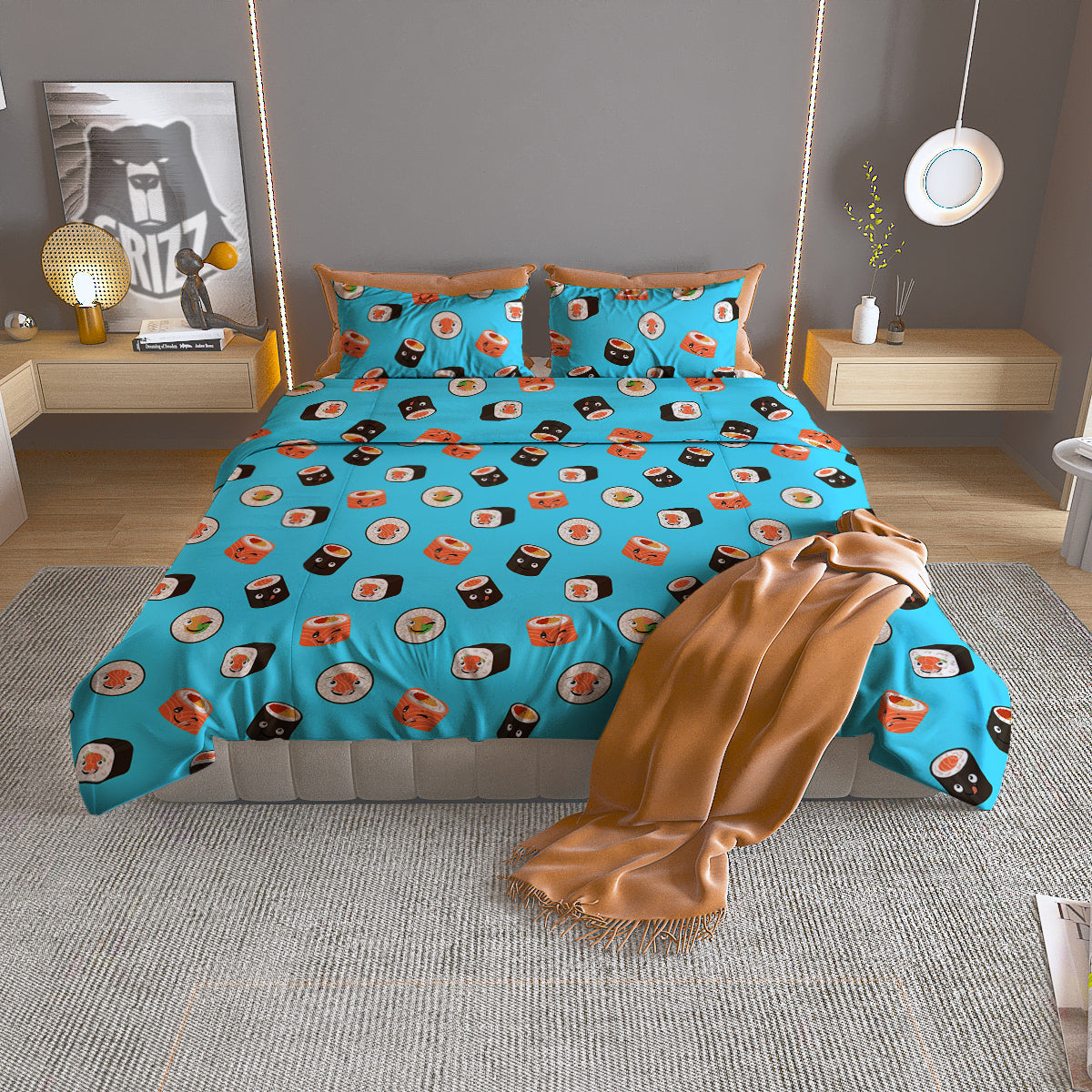 Cute Sushi Rolls Print Pattern Duvet Cover Bedding Set
