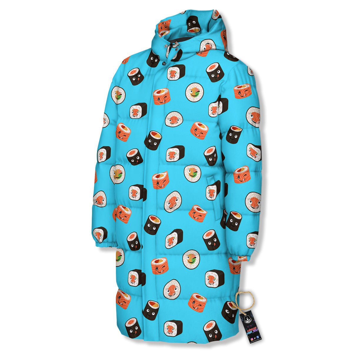 Cute Sushi Rolls Print Pattern Long Down Jacket-grizzshop