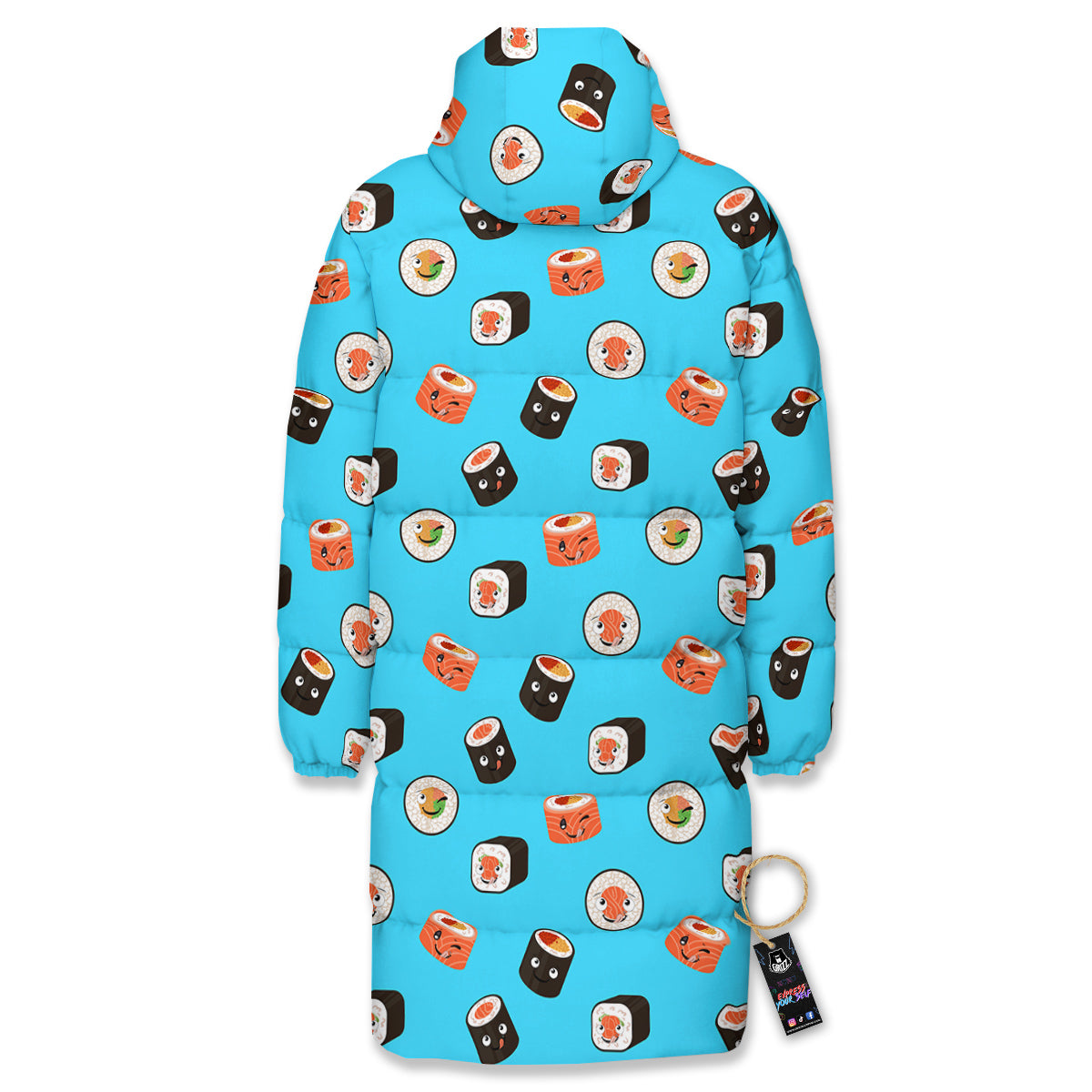 Cute Sushi Rolls Print Pattern Long Down Jacket-grizzshop