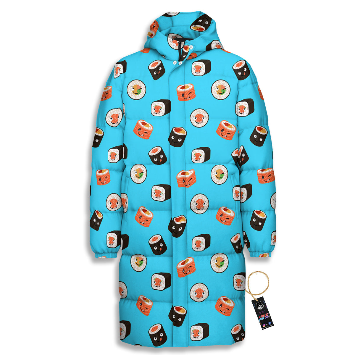 Cute Sushi Rolls Print Pattern Long Down Jacket-grizzshop