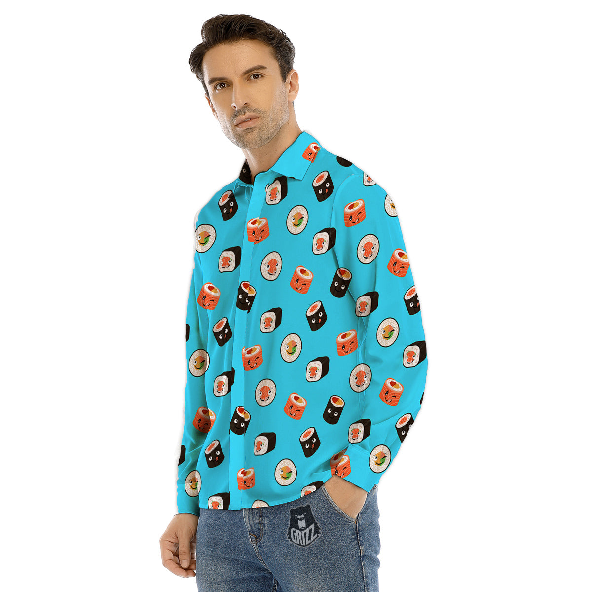Cute Sushi Rolls Print Pattern Men's Dress Shirts-grizzshop