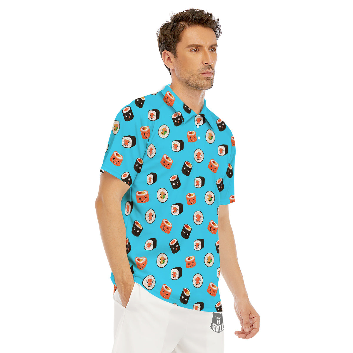 Cute Sushi Rolls Print Pattern Men's Golf Shirts-grizzshop